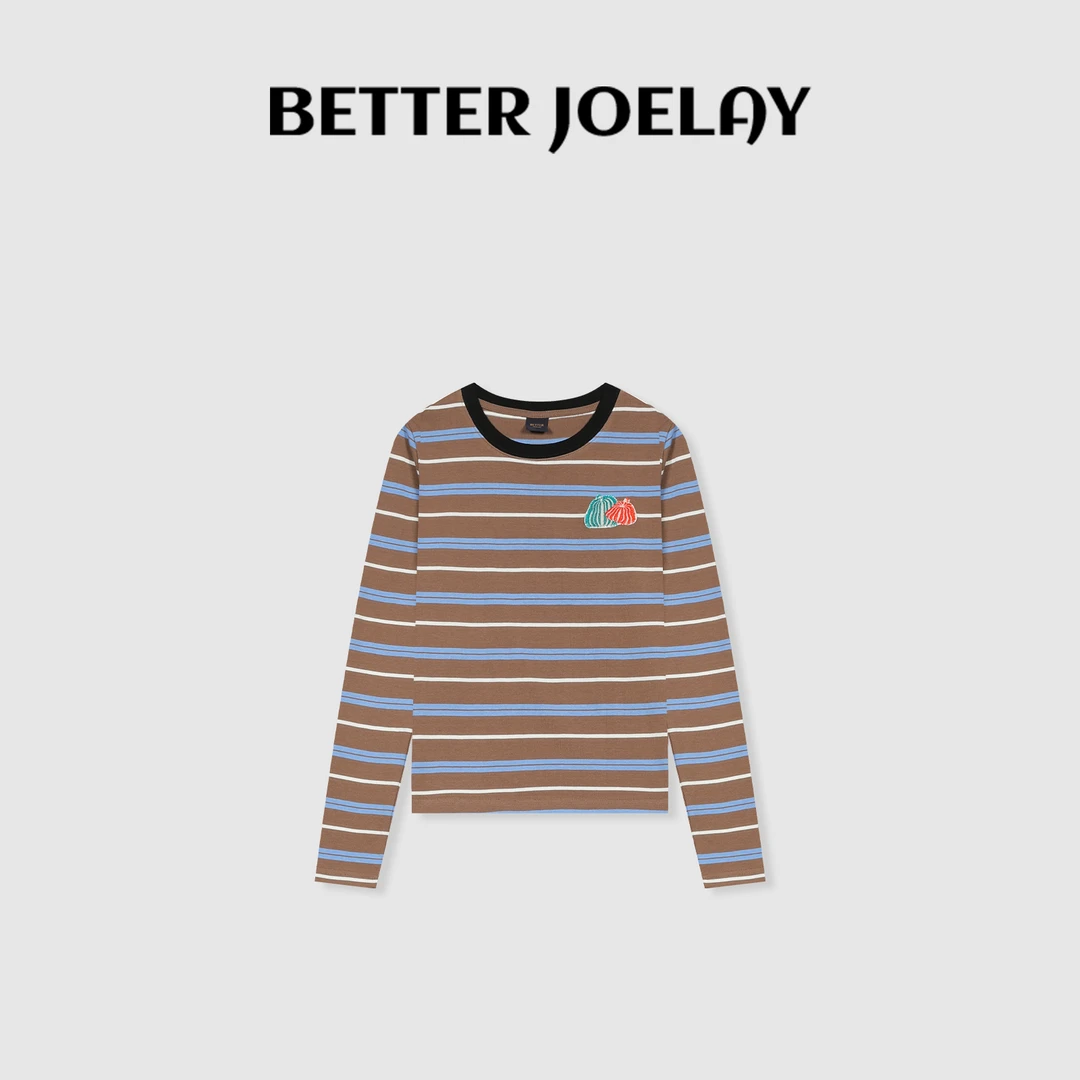 BETTERJOELAY-【复古秋日】时尚宽松条纹长袖T恤潮流百搭休闲KH1196