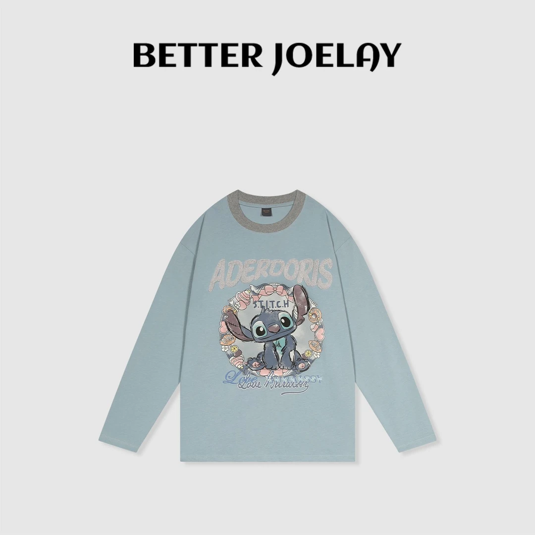 （直播）BETTERJOELAY-【插画史迪奇】时尚长袖T休闲宽松潮流KH0989