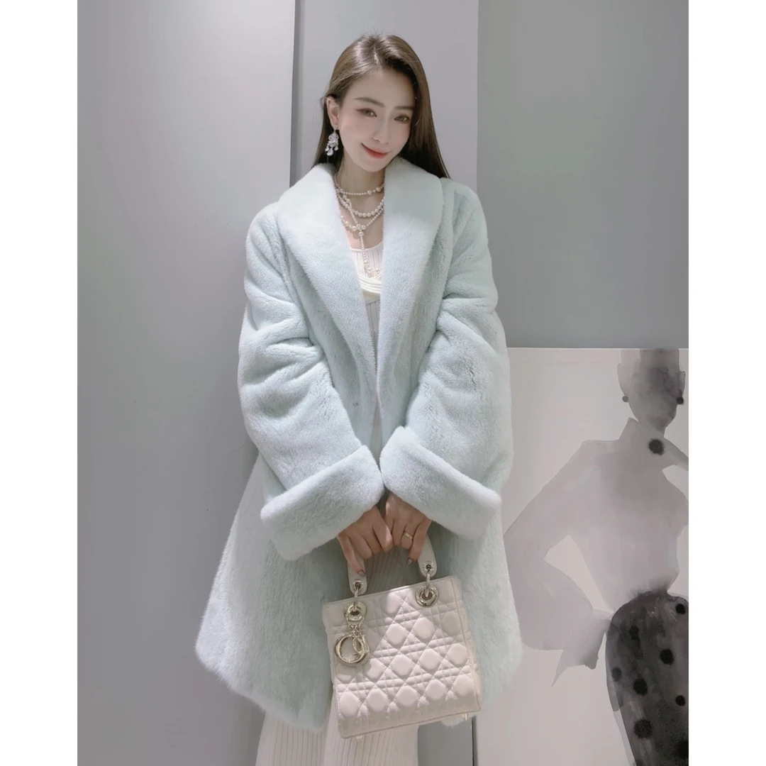 希屿【冰岛千金】 洋气青果领紫金短二水貂中长款皮草