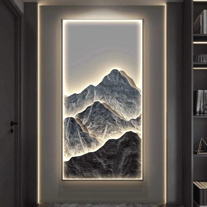 背有靠山玄关装饰画入户门走廊过道挂画竖版轻奢客厅壁画画