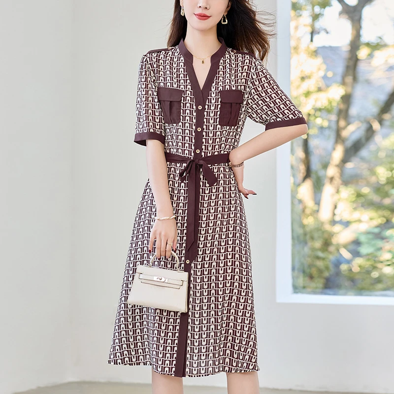 【蝉翼坊】水墨佳人100%轻奢真丝系列桑蚕丝气质时尚连衣裙82496760