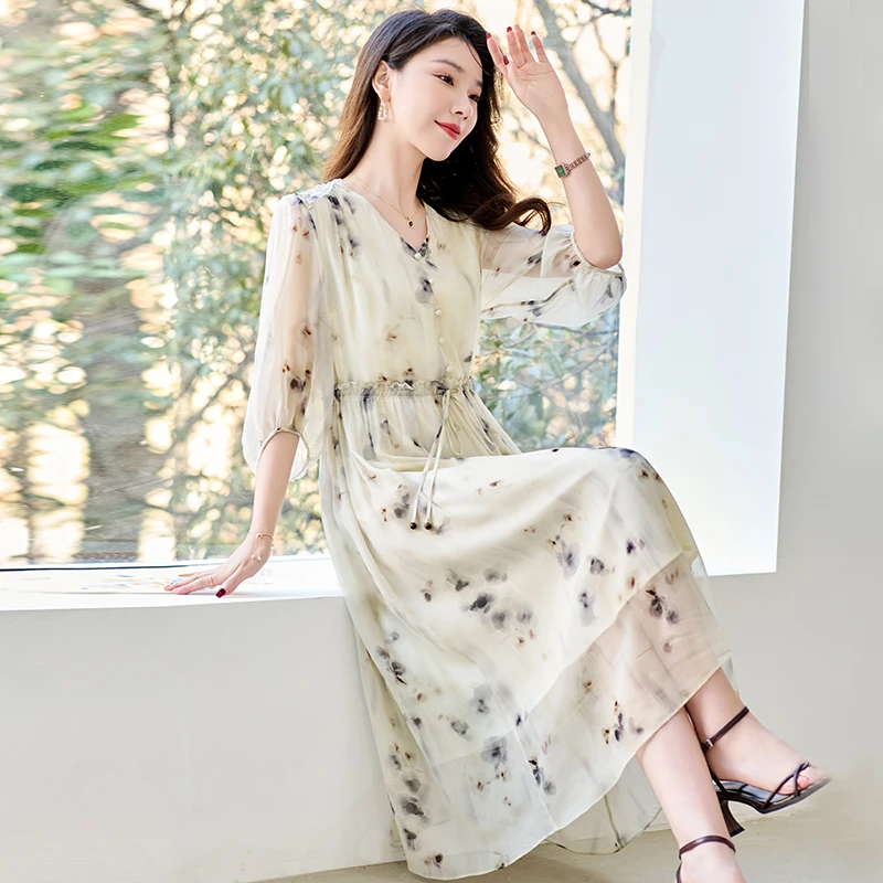 水墨佳人桑蚕丝真丝系列印花女装连衣裙82497108