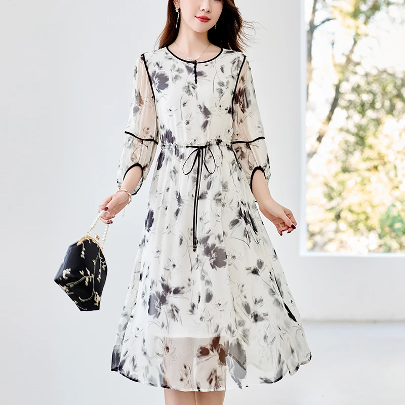 9姆米水墨印花桑蚕丝乔其长裙82496872