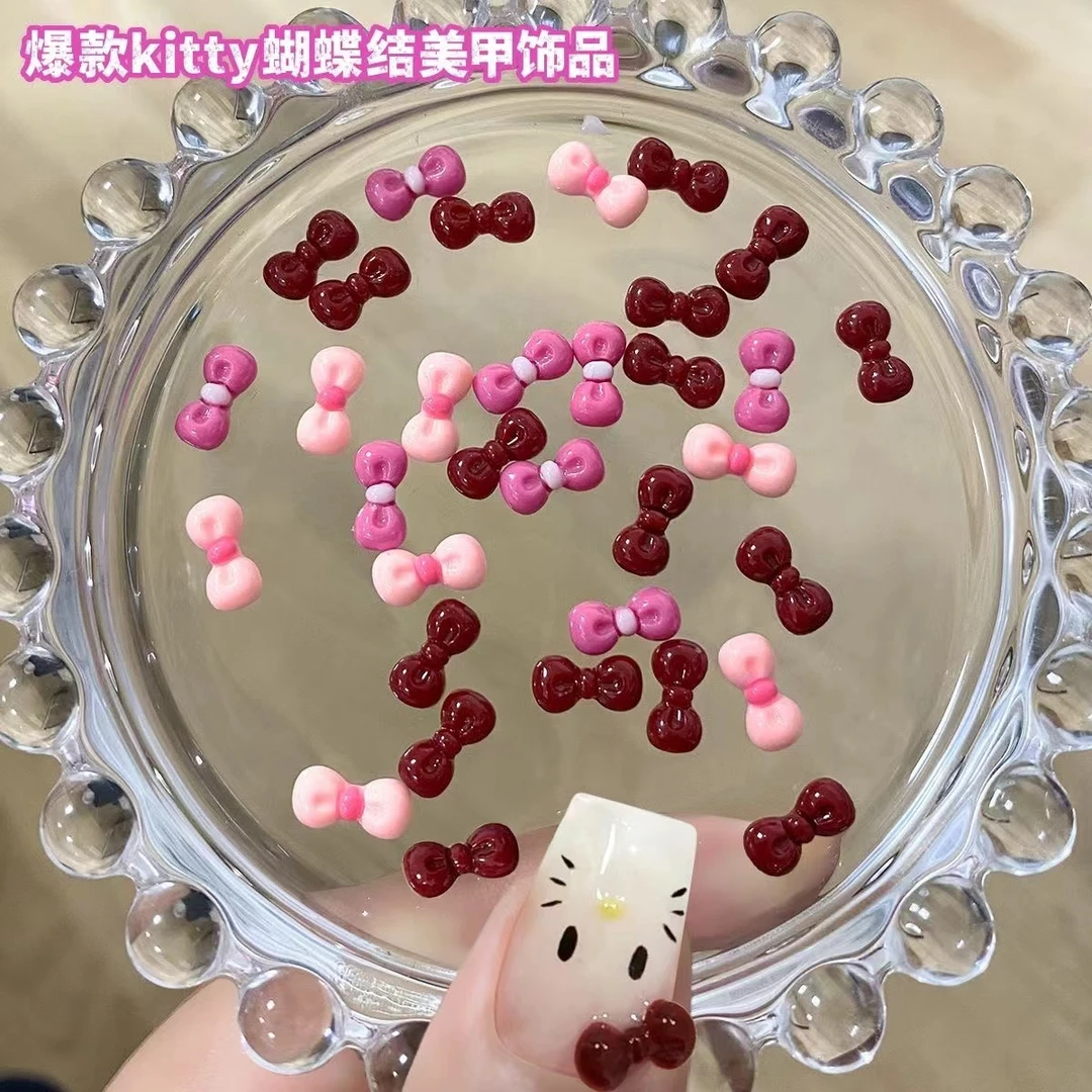 爆款辣妹kitty猫凯迪粉色美甲饰品ins网红混装蝴蝶结指甲装饰配件