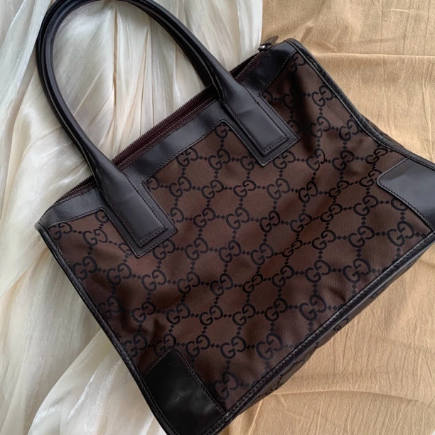95新 GUCCI/古驰 棕色织物老花手提公文包