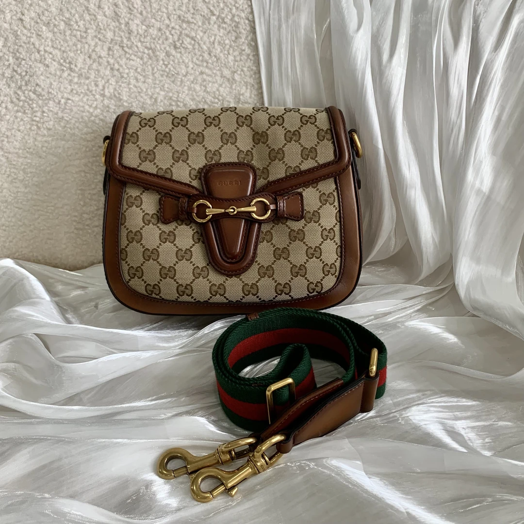 95新 GUCCI/古驰 老花拼皮斜挎马鞍包复古经典1955时尚焦糖色