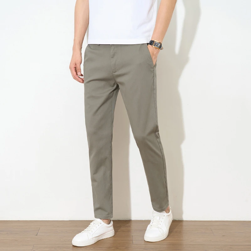 新疆长绒棉男士休闲裤秋冬松紧腰高弹水洗小脚锥形裤收腿百搭长裤
