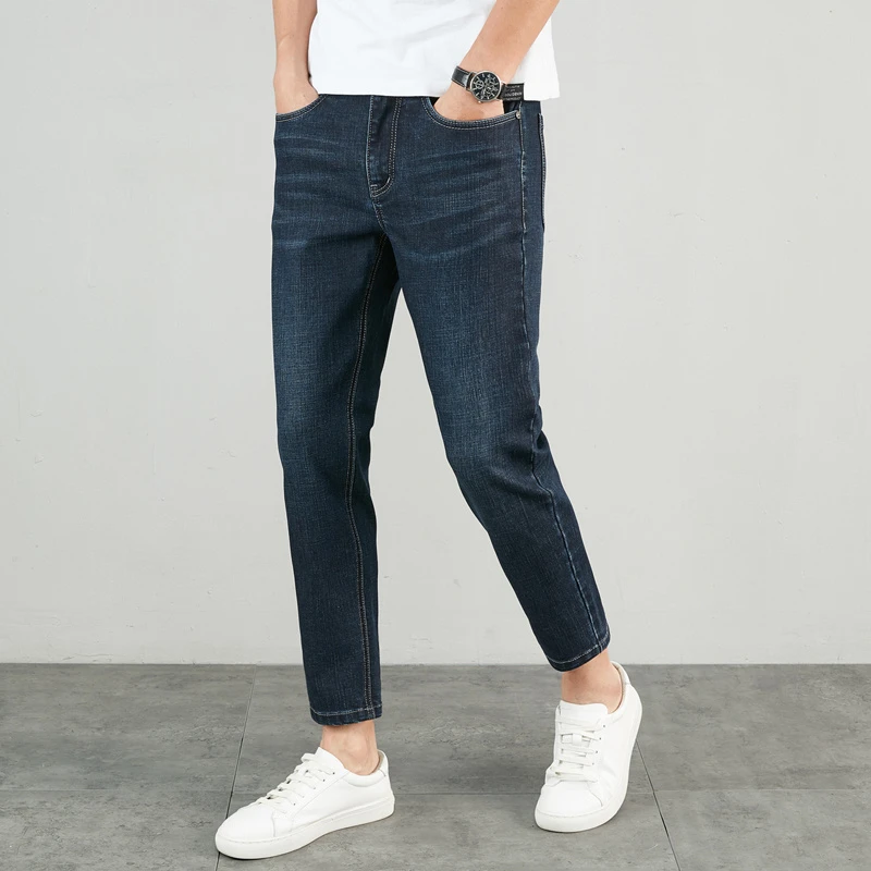 高端牛仔裤男款秋冬新款修身小脚水洗弹力百搭韩版休闲男士九分裤