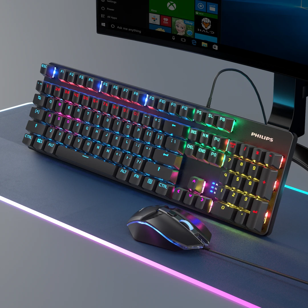 飞利浦机械键盘鼠标套装电竞游戏电脑外设发光台式办公电脑笔记本