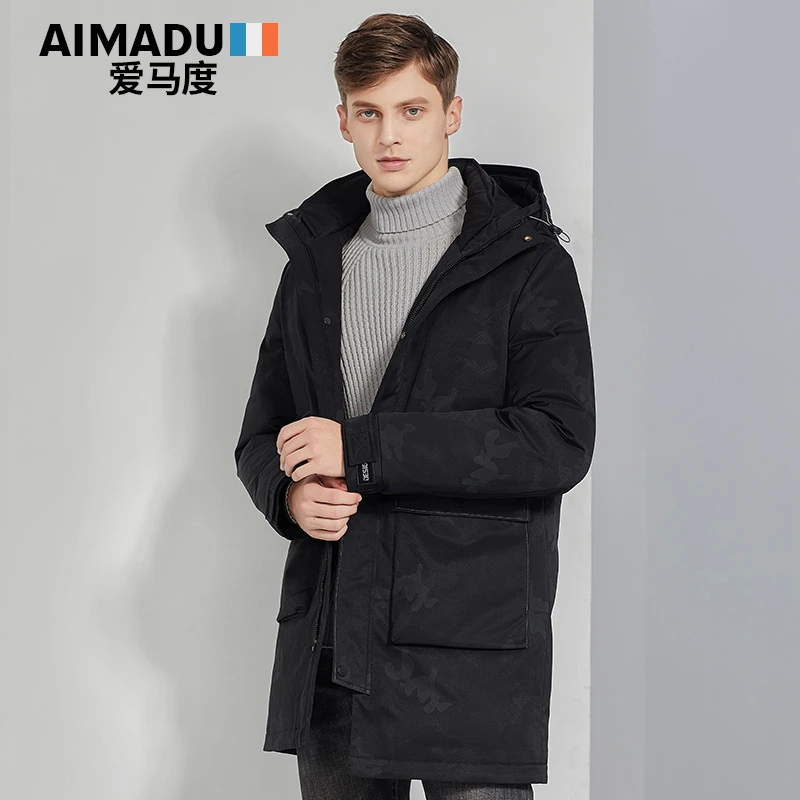 【王总】12003时尚休闲羽绒服连帽中长款保暖防寒服冬装男士外套