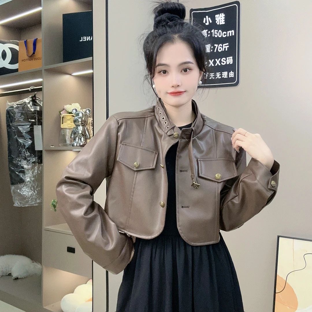 【清货】早秋小个子短款春秋季女外套复古美式PU皮夹克上衣女外套