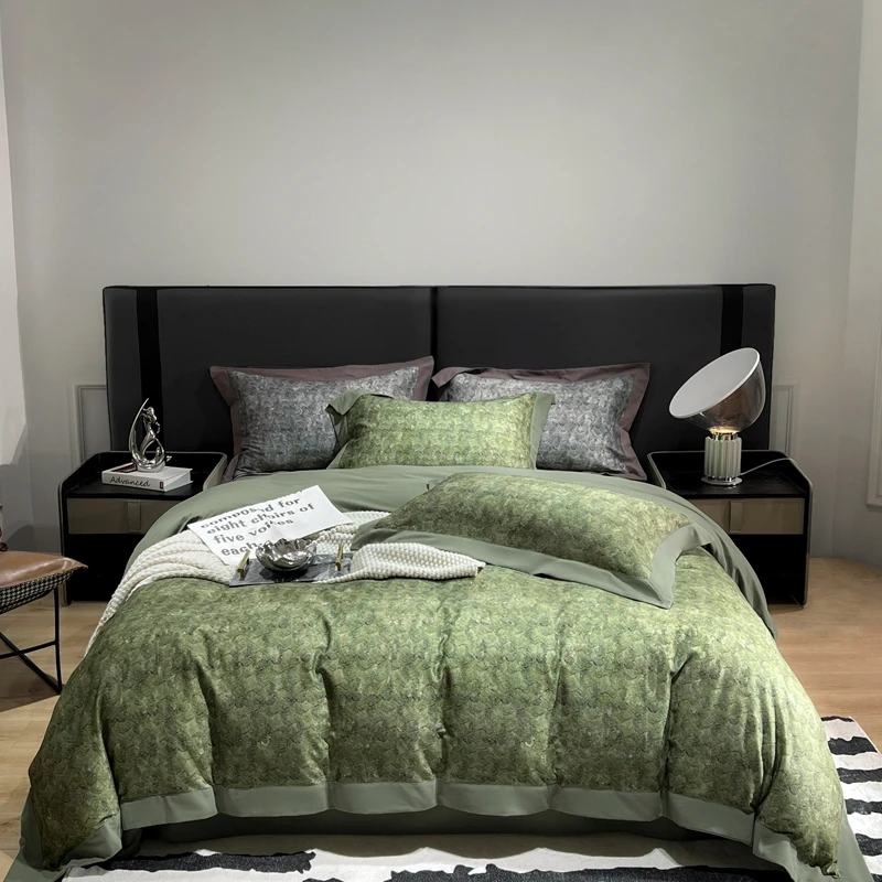 全棉加厚磨毛印花摩登系列轻奢针织简约设计师款绿色纯棉四件套