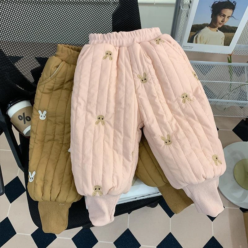 女童棉裤冬季2023新款加厚夹棉儿童保暖长裤外穿休闲宝宝裤子冬装