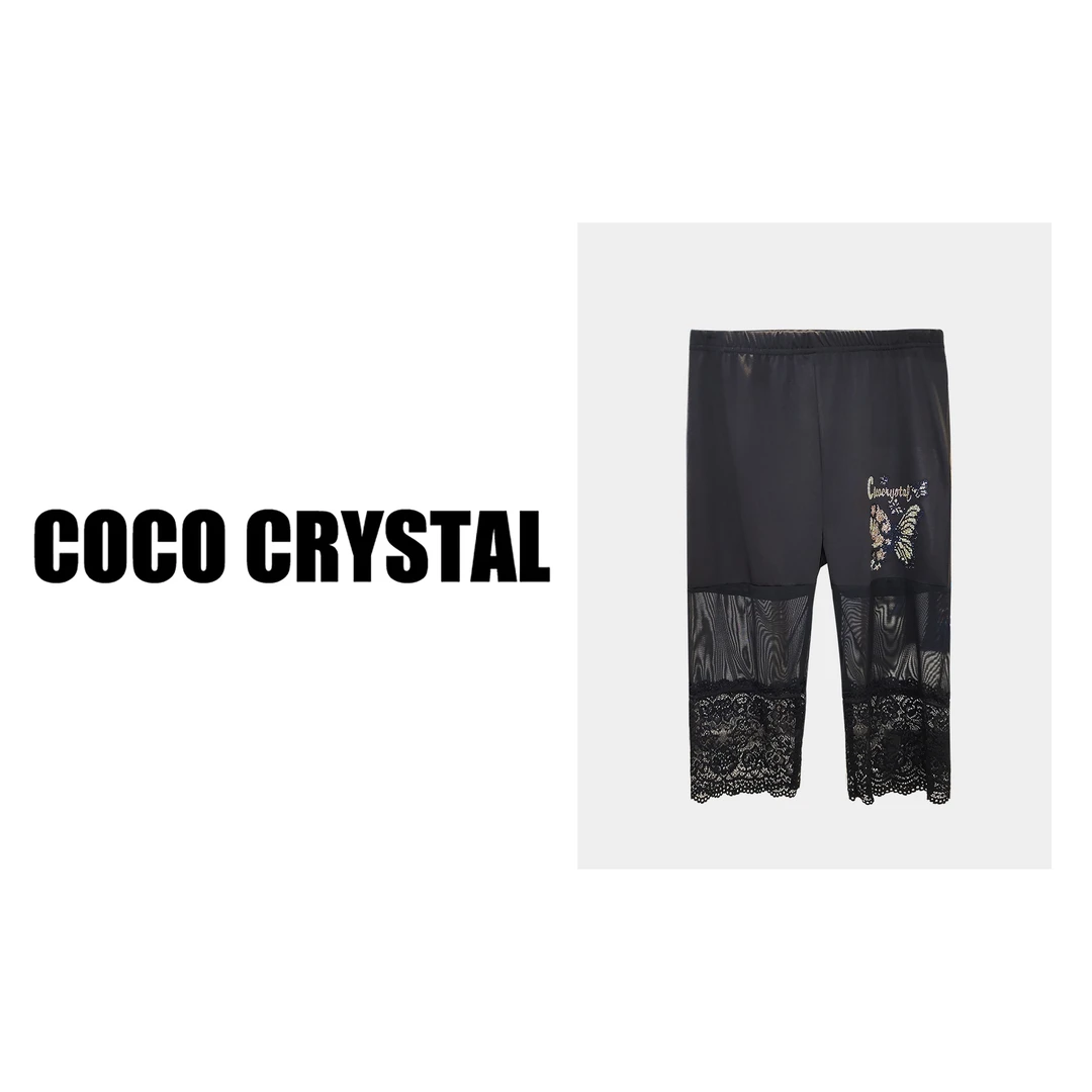 COCO CRYSTAL 蝴蝶图案蕾丝打底中裤