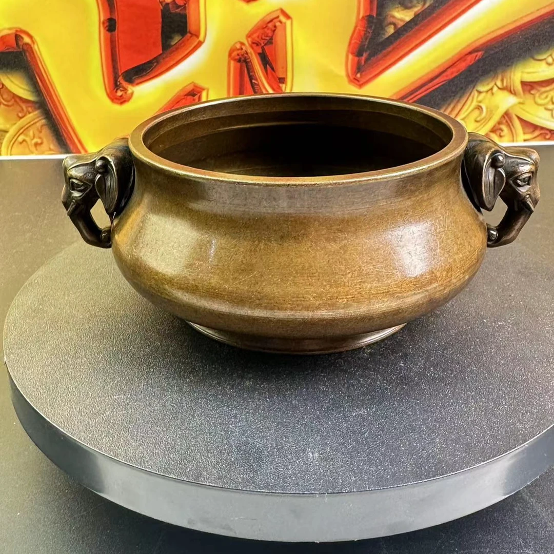 象耳炉中号  黄铜家庭摆件 680g左右铜器手工打造古法工艺