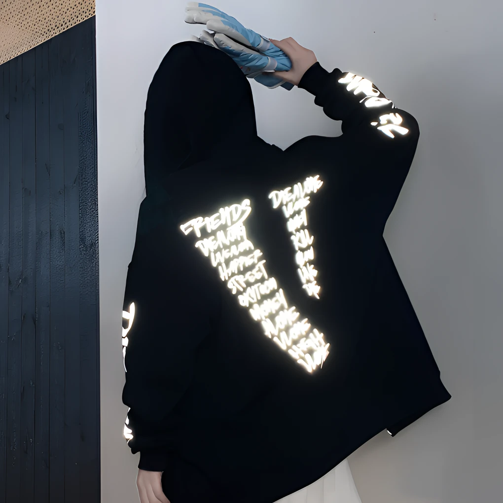 VLONE反光3M梵文字母开衫外套秋冬新款连帽时尚高街潮流宽松休闲