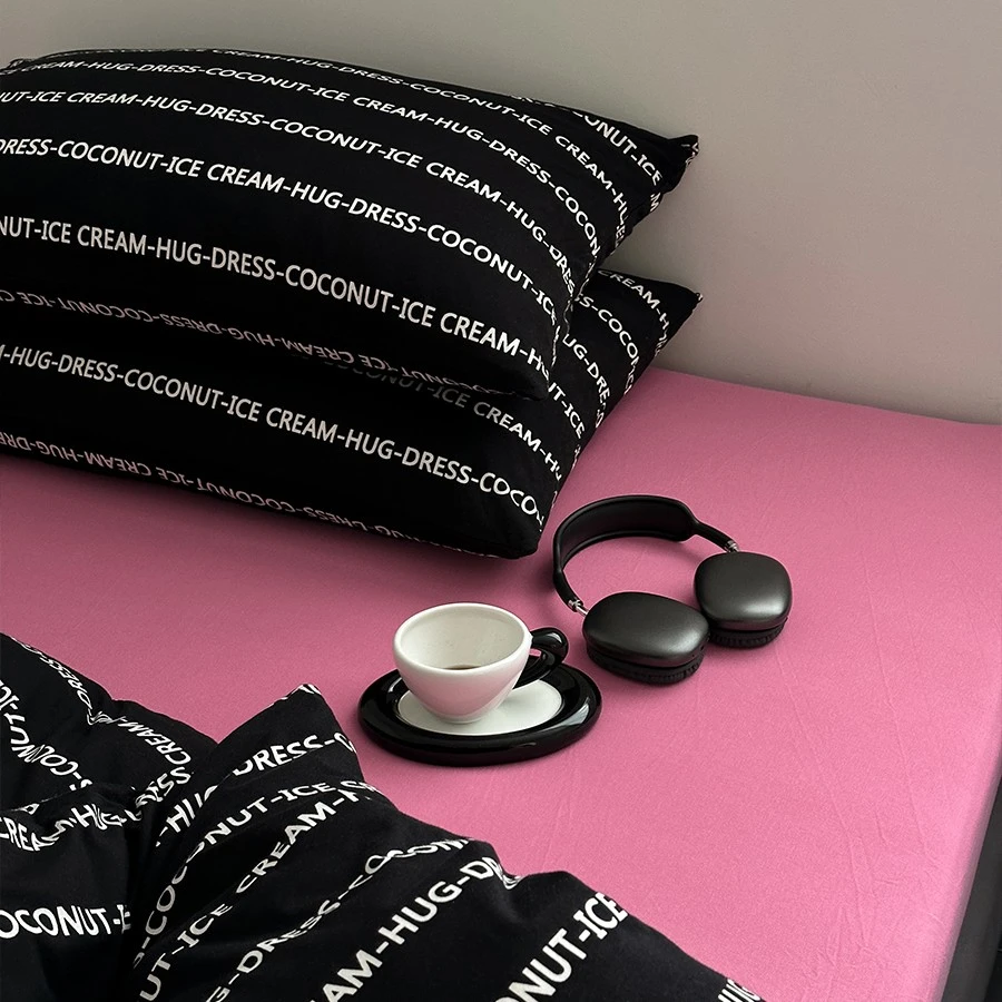 Y2K黑白字母A类母婴全棉针织棉四件套裸睡纯棉天竺棉被套床上用品