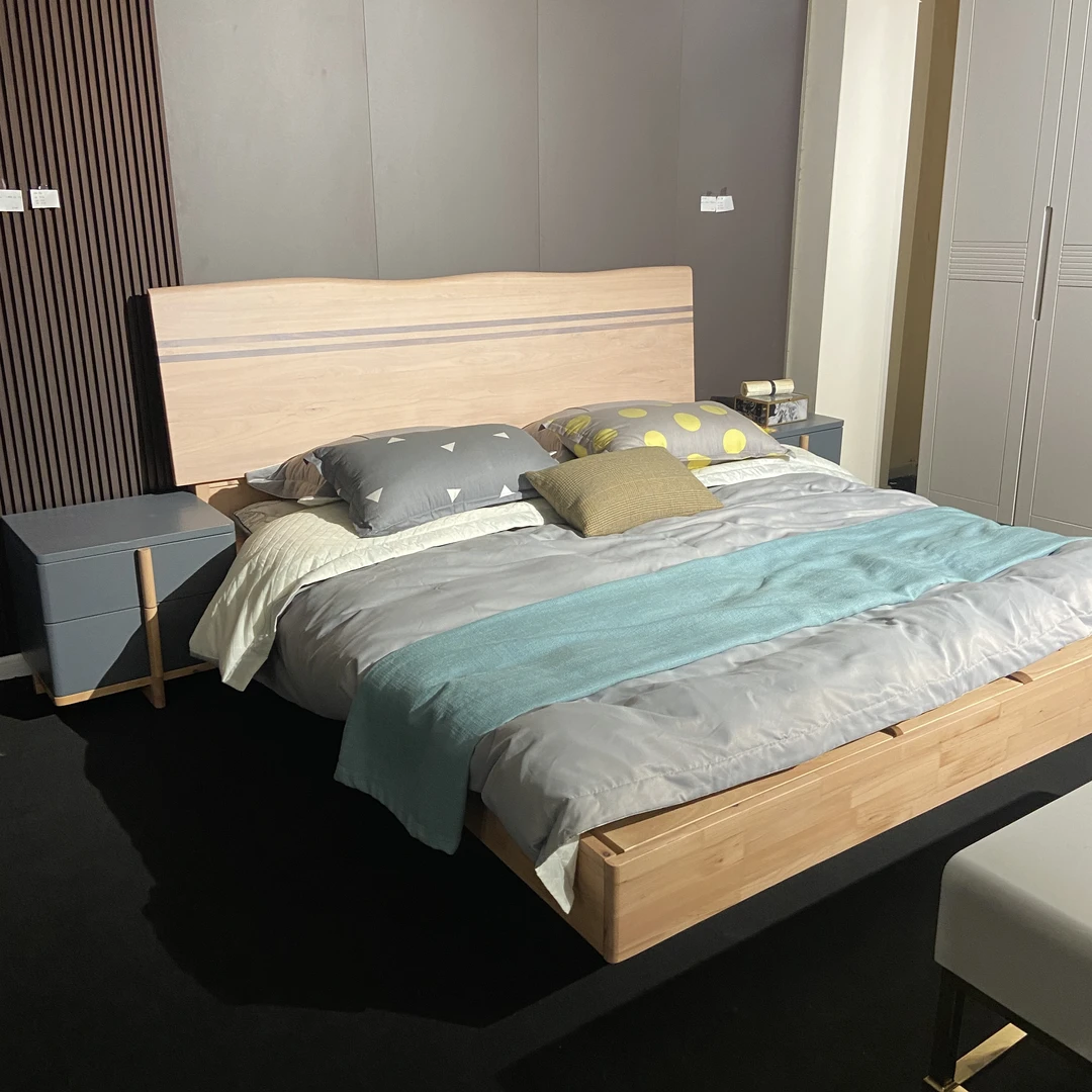 【样品处理】全原木高箱储物床+两个床头柜