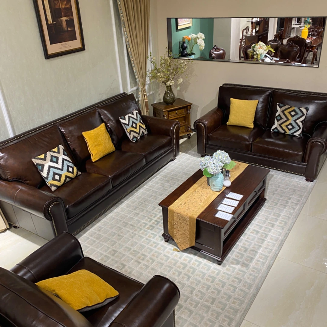 【品牌代工】M610美式风格沙发大巴顿头层牛皮材质皮皮沙发