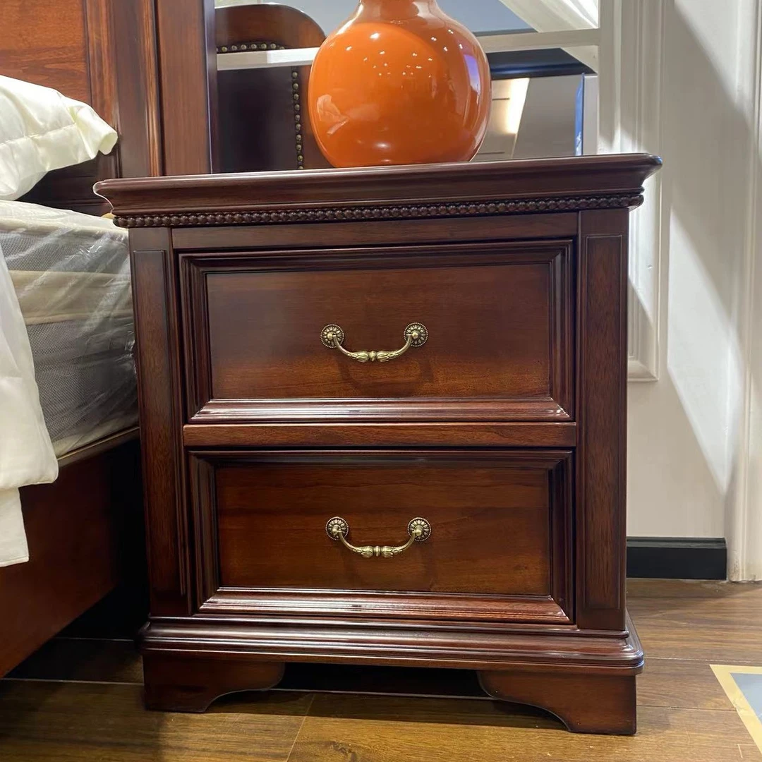 【品牌代工】B8经典美式风格全原木床头柜双抽床头柜卧室成套家具