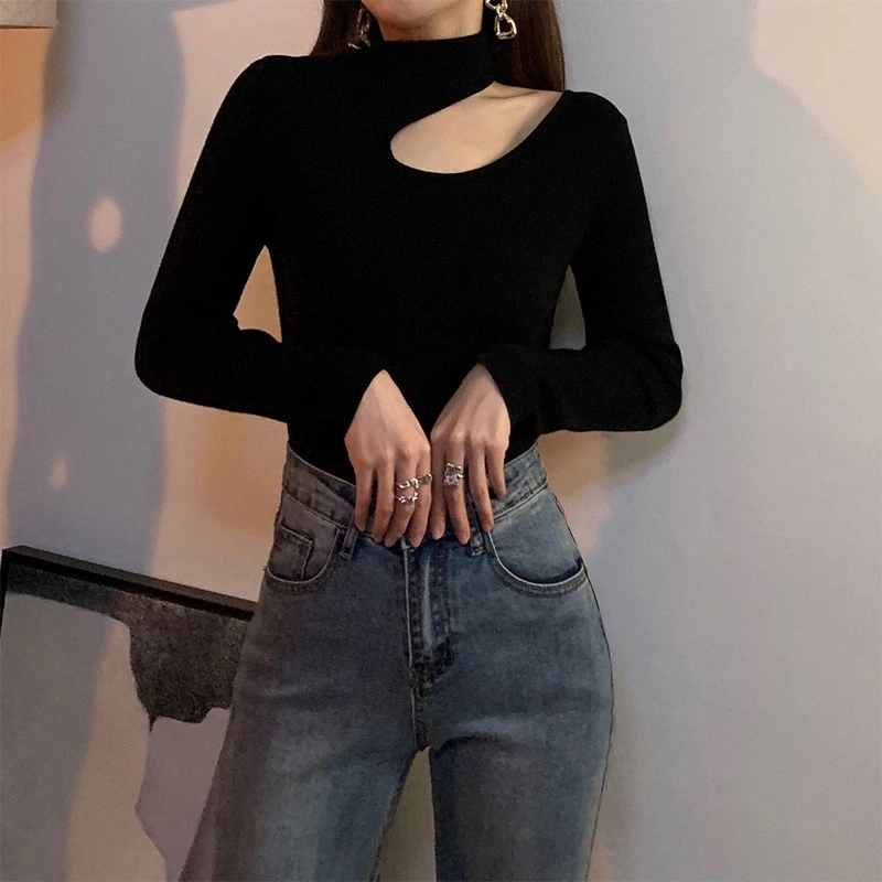 2024新款镂空高领打底衫女内搭秋冬天时髦时尚洋气独特别致小上衣