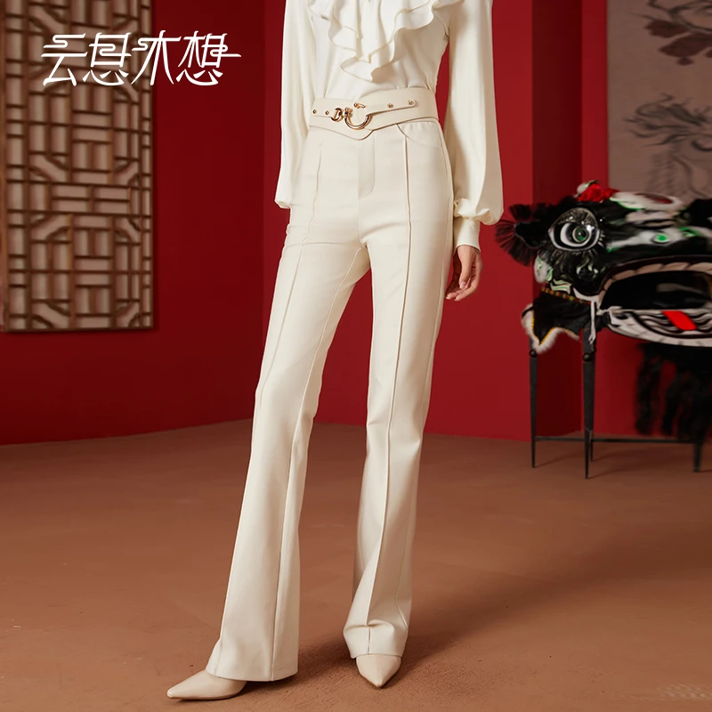云思木想新中式2024早春新款前中分割线微喇裤休闲裤11356&11652