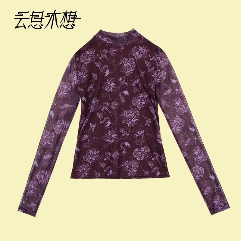 云思木想新中式2023秋冬新款设计感印花百搭皮肤衣T恤11237