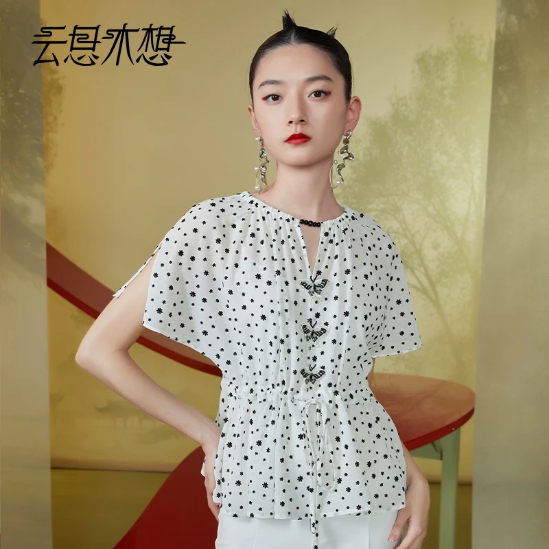 Ysimo-X云思木想新中式2024夏季新款蝴蝶绣花腰间抽绳衬衫11674