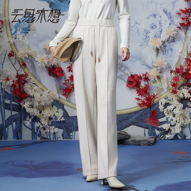 云思木想摩登中国风2023秋季新款松紧腰抽绳高腰百搭休闲裤10827