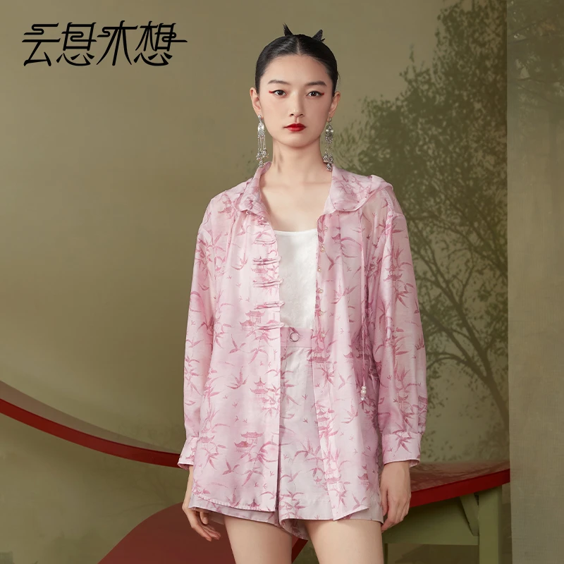 Ysimo-X云思木想新中式2024夏季新款门襟盘扣印花连帽外套12037