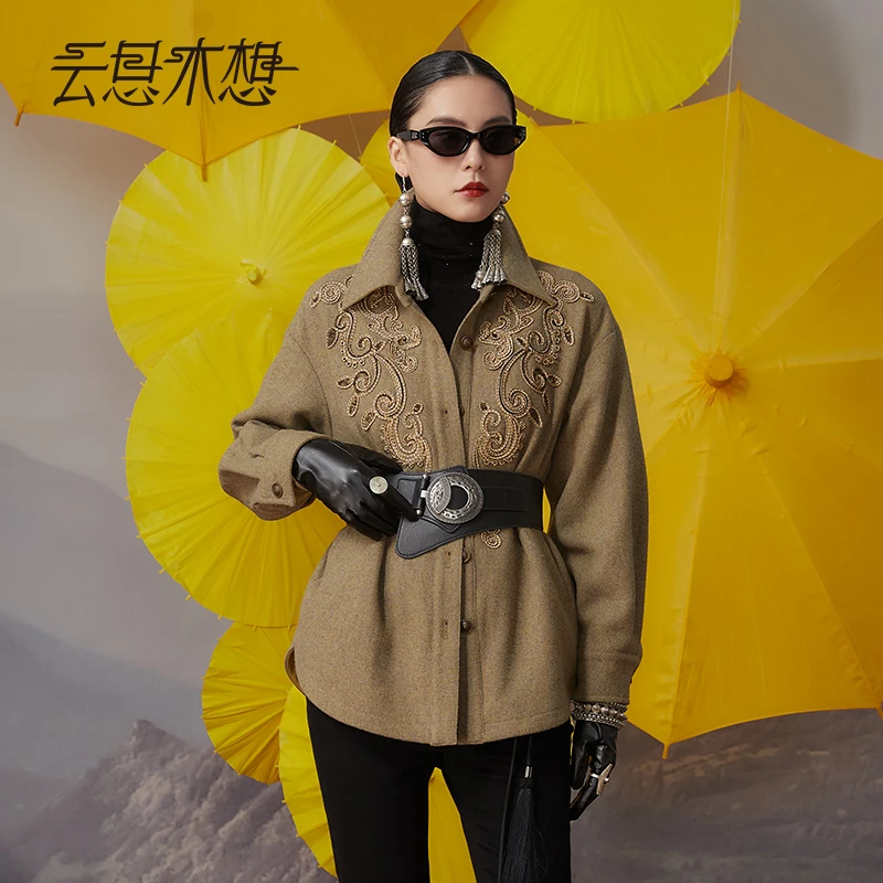 Ysimo-X云思木想 凤舞凌云 摇绳+珠片绣花100绵羊毛毛呢外套12312