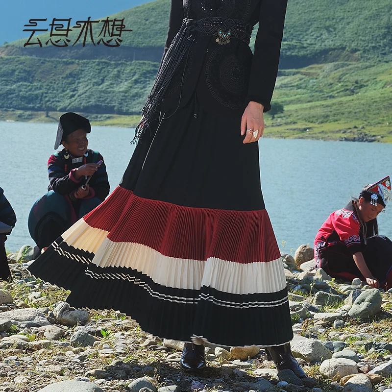 Ysimo-X云思木想 梦舞风颜 撞色拼接压褶抽绳吊坠半身裙12426