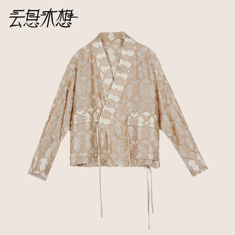 Ysimo-X云思木想新中式2024早秋新款衣摆抽绳提花宽松外套12007
