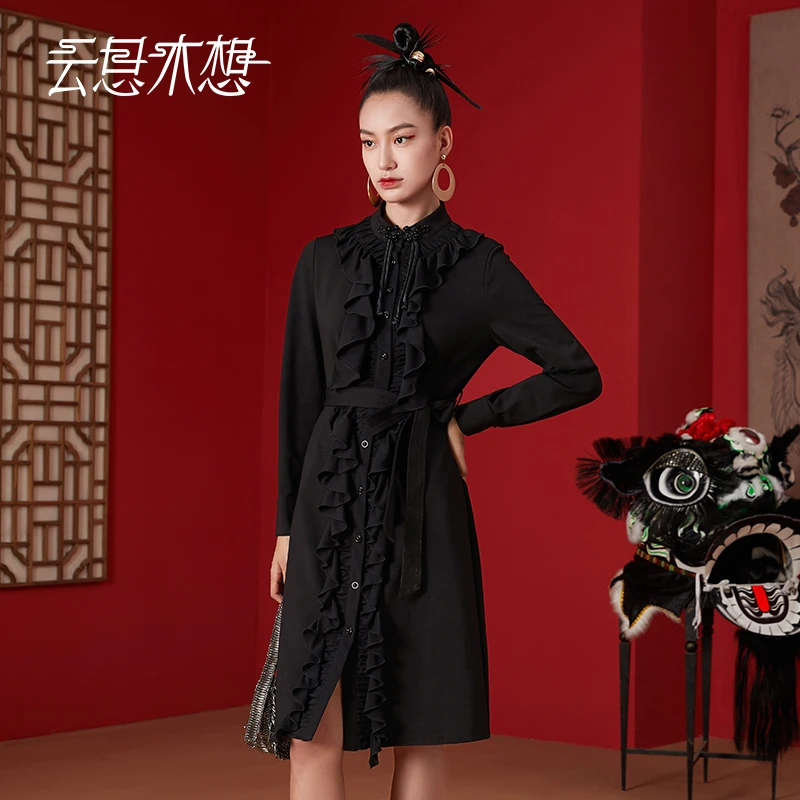 Ysimo-X云思木想新中式2024早春新款盘扣荷叶边连衣裙11278