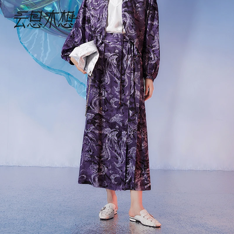 Ysimo-X云思木想摩登国风女装2024秋季印花一片式绑带半身裙12156