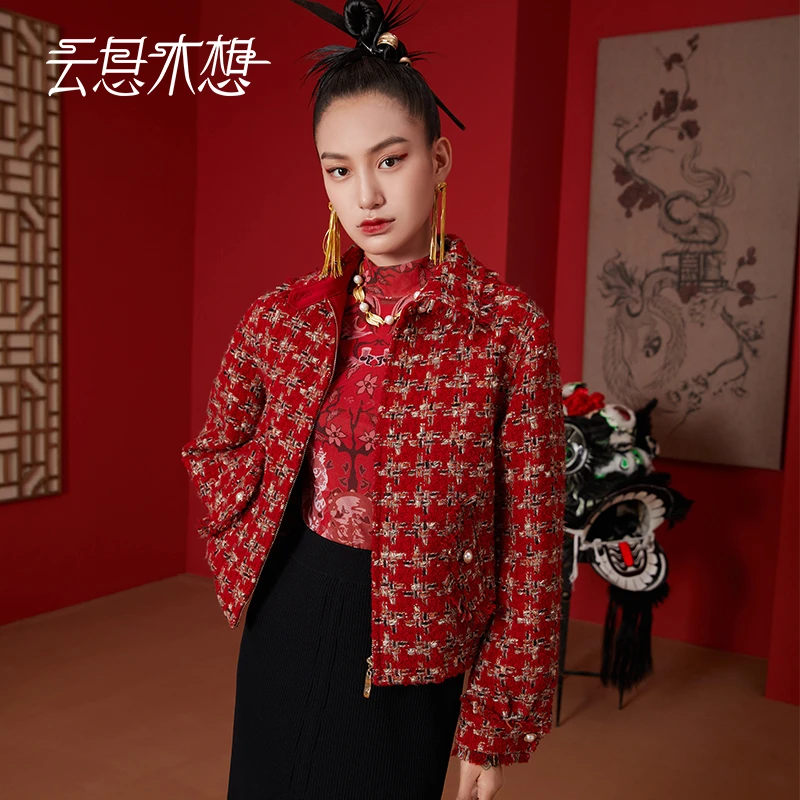云思木想新中式2024早春新款时尚复古小香风毛呢短外套11293