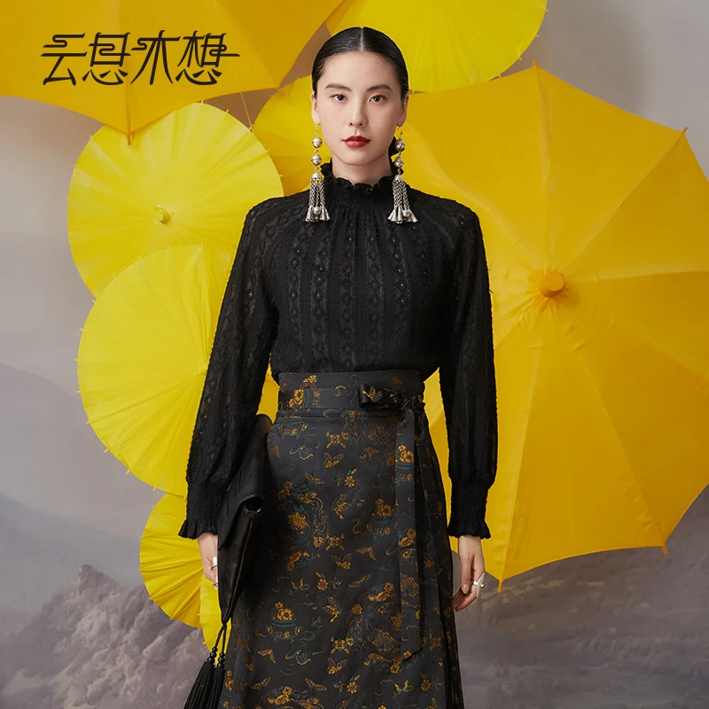 Ysimo-X云思木想摩登国风女装2024秋冬新款打揽高领蕾丝衫12234