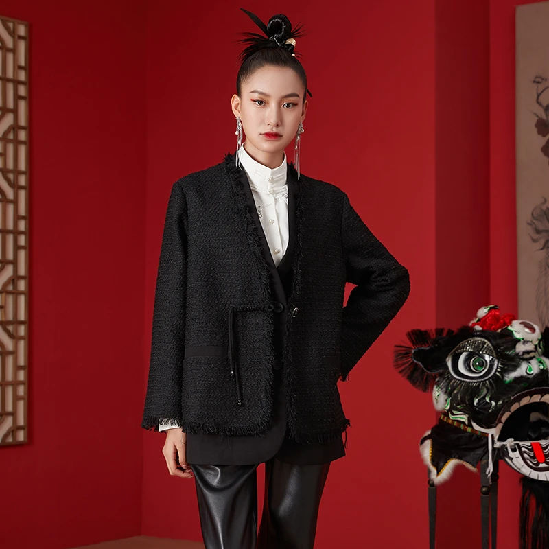 Ysimo-X云思木想新中式2024春季新款盘扣假两件时尚外套11057