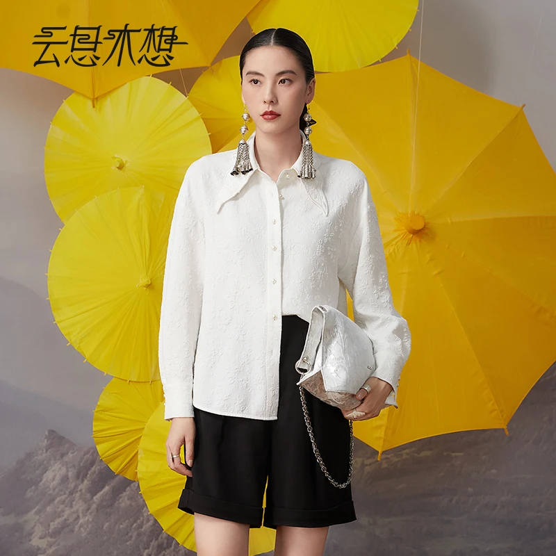 Ysimo-X云思木想 舞蝶风华 修身显瘦百搭蝴蝶领绣花提花衬衫12386