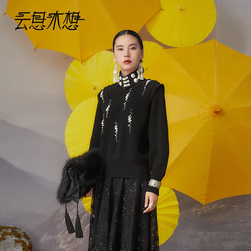 Ysimo-X云思木想 星夜梦珠 手工钉珠装饰含羊毛秋冬毛针织衫12424