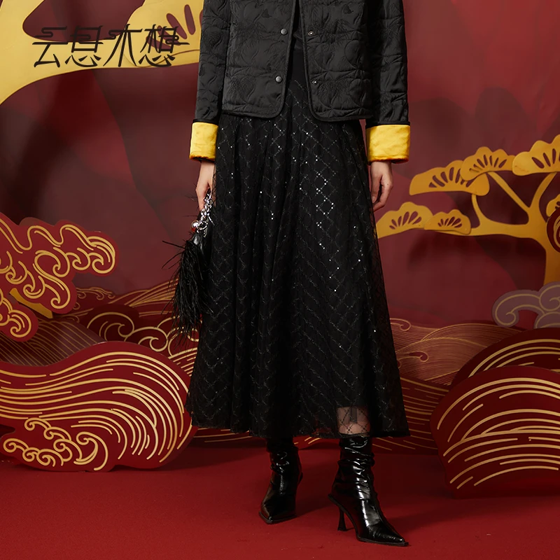 Ysimo-X云思木想 星光夜纱 后腰打揽绣品网纱百搭显瘦半身裙12659