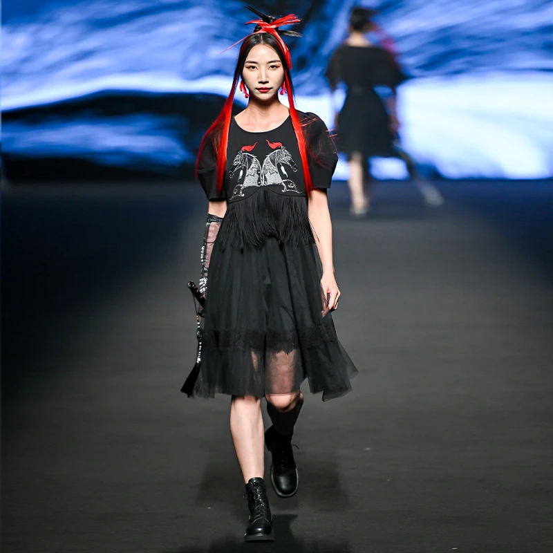 云思木想原创中国风2023夏季绣花网纱两件套气质女装连衣裙10495