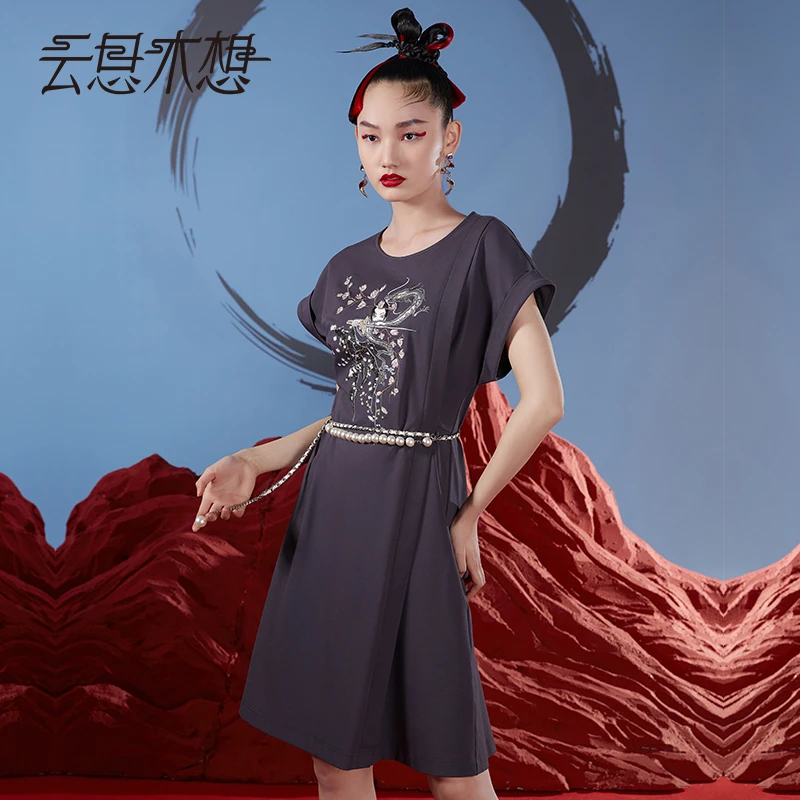 云思木想原创中国风2023夏季新款设计感绣花气质复古连衣裙10458