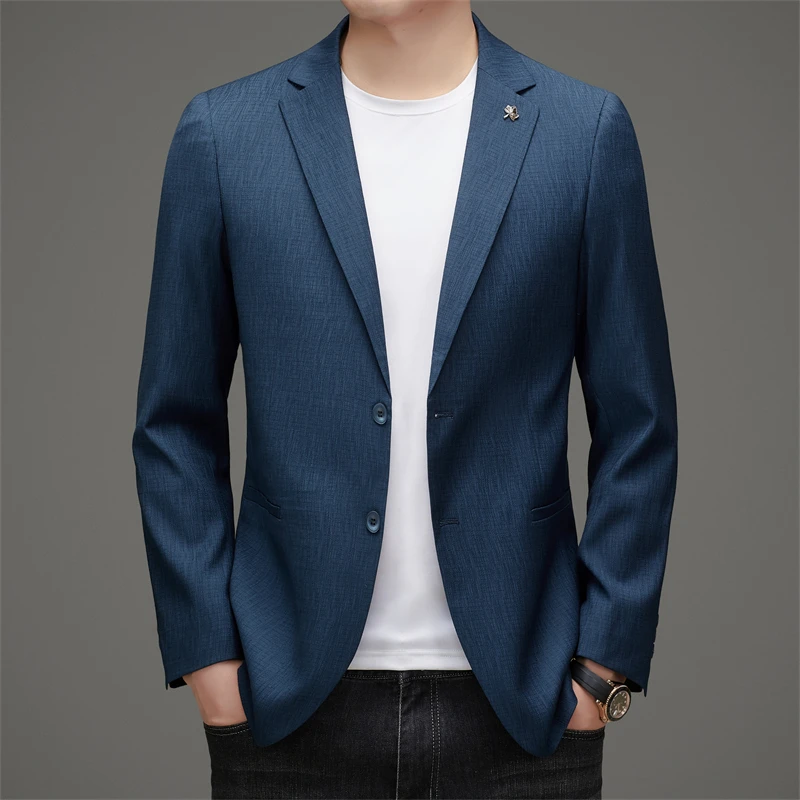 春季休闲小西装男士休闲中厚西服中年简约商务单西外套男时尚气质