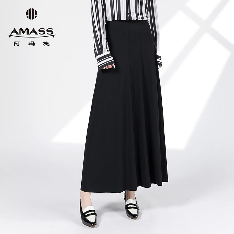 AMASS阿玛施 简约优雅气质垂坠感小黑裙夏季新款半身裙女5200502