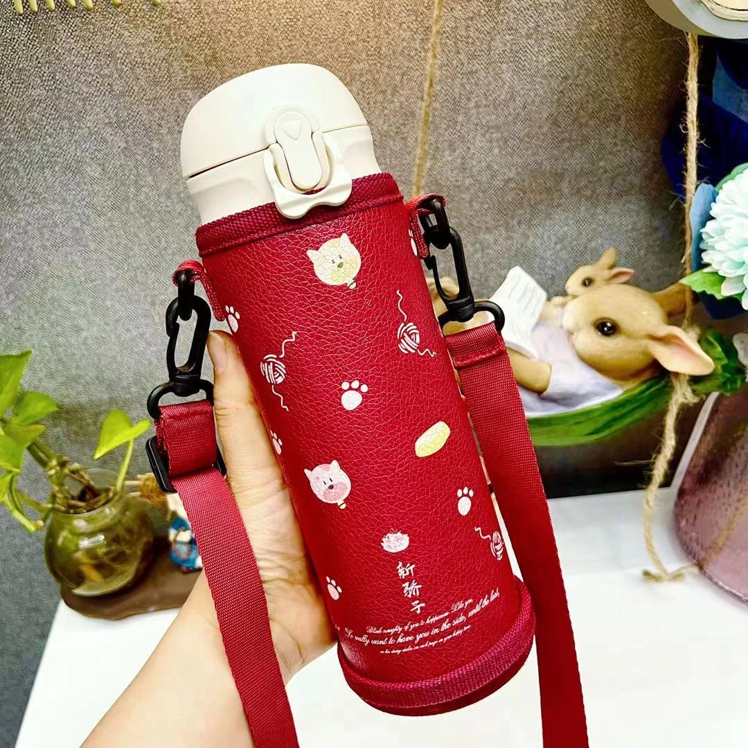 通用膳魔师杯具熊皮质保温杯套斜挎长肩带水杯子保护套500ml400ml