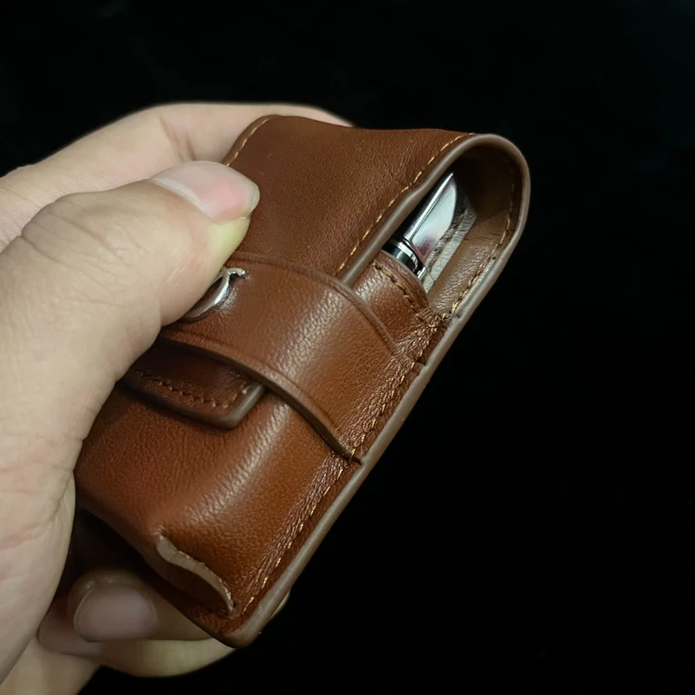 （ 黔乐专属）L2朗声打火机皮套 高档怀旧手工缝线 棕色牛皮带礼盒