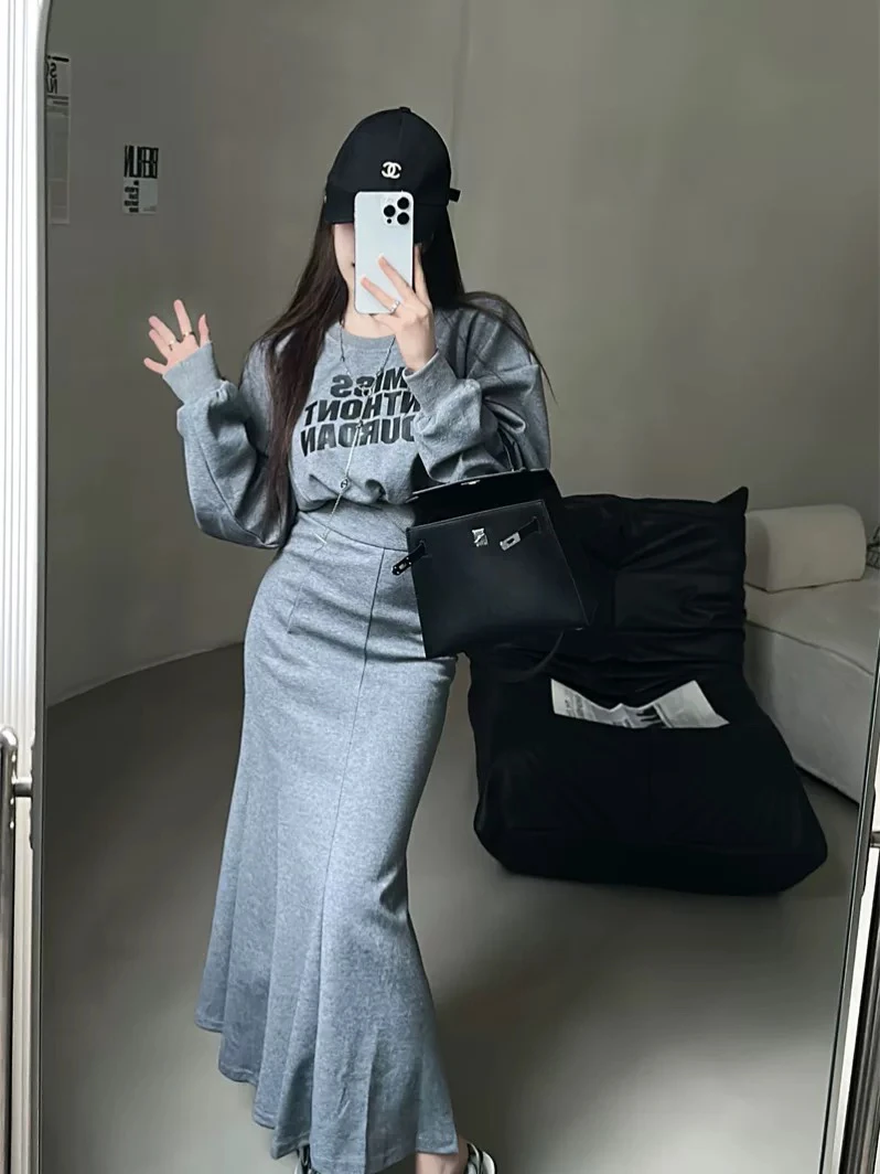 【UMI】2024套装显瘦气质长袖高腰开叉不规则秋冬时尚