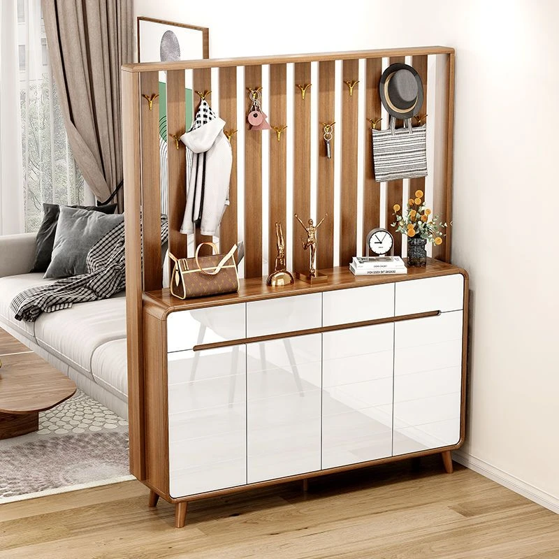 新中式进门鞋柜带挂衣架家用门口大容量玄关门厅柜入户鞋柜屏风柜