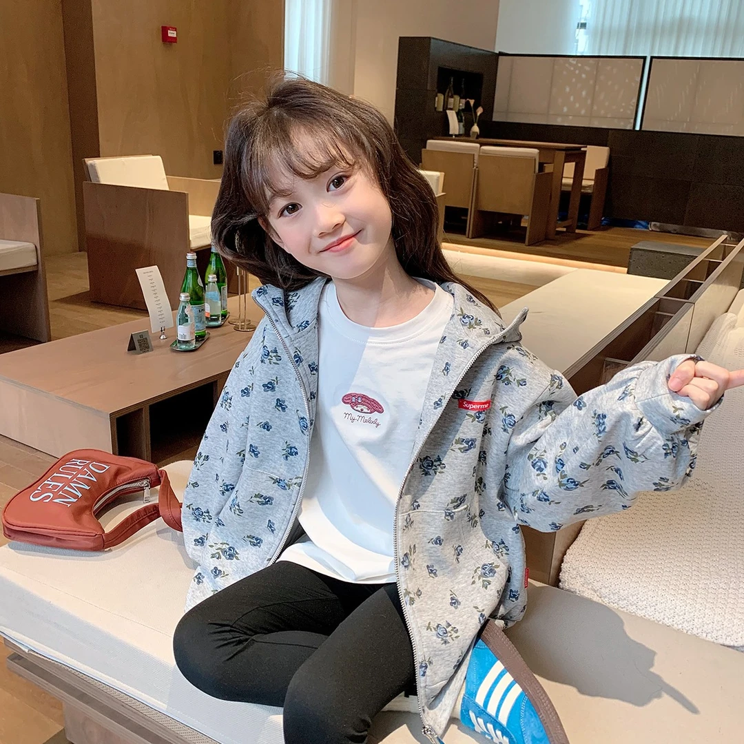 Y24100女童外套2024春装新款儿童韩版洋气卫衣小宝宝连帽休闲外衣